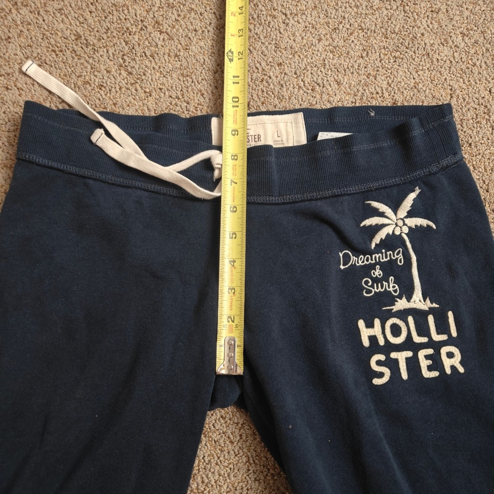 Hollister Women Navy Blue Jogger Sweatpants Dreaming of Surf Palm Tree Logo Sz L - Picture 9 of 14
